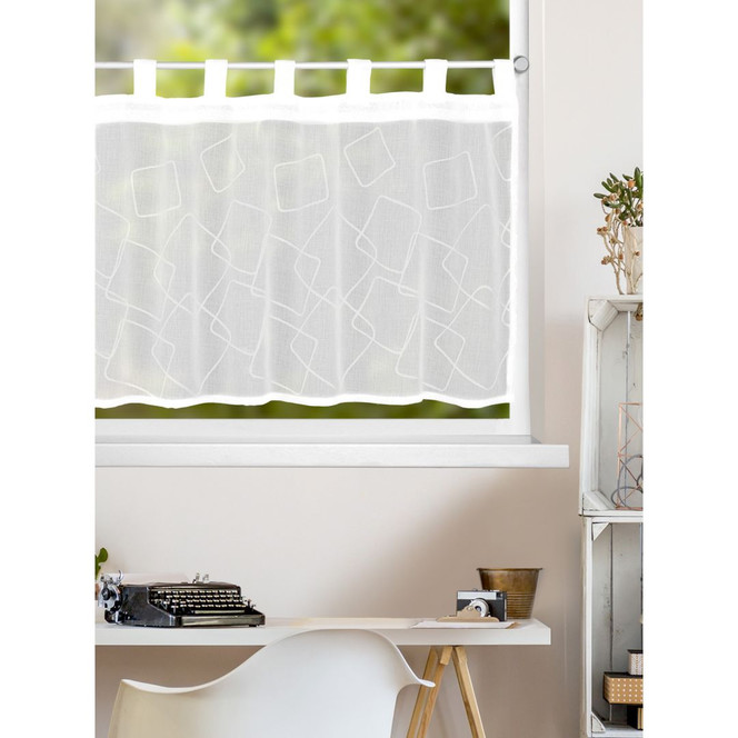 Scheibengardine mit grafischem Muster - Weisses Panneaux - Panneaux mit Schlaufen