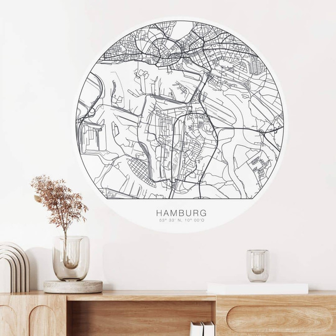 Wandtattoo Stadtplan Hamburg - rund