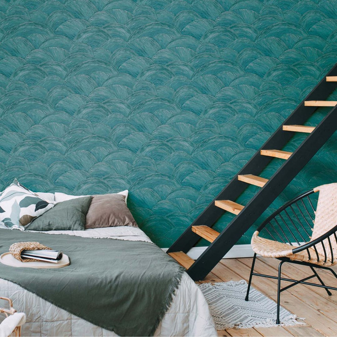Design Tapete Wellen Blau, Silber - moderne Vliestapete für Schlafzimmer, Flur, Wohnzimmer