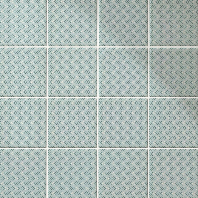 Fliesenaufkleber Boho - Fischgrätenmuster einfach - blaugrün creme - 12er Set