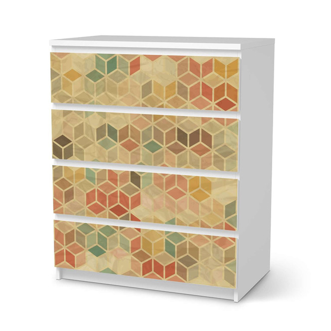 Folie IKEA Malm Kommode 4 Schubladen - 3D Retro- Bild 1