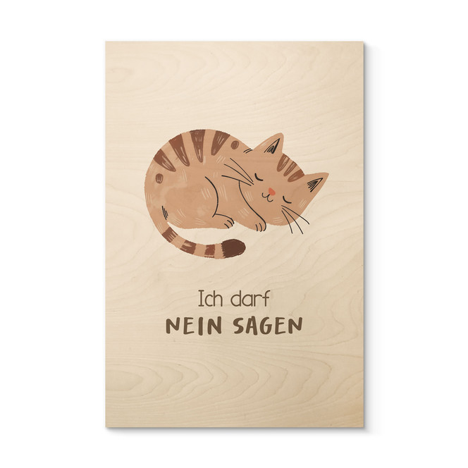 Holzbild mit schlafender Katze - Glaubenssatz "Ich darf nein sagen" fürs Kinderzimmer