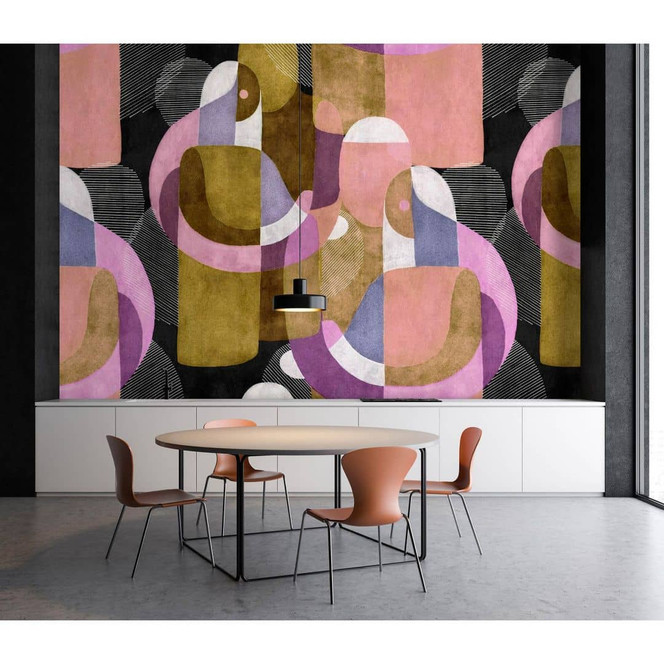 Livingwalls Fototapete Walls by Patel 3 Meeting Place 3 gelb, lila, weiss, schwarz, rosa - Bild 1