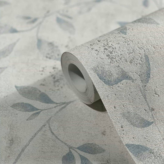 Vliestapete mit Blattmotiv und Metallic Effekt Greige Floral