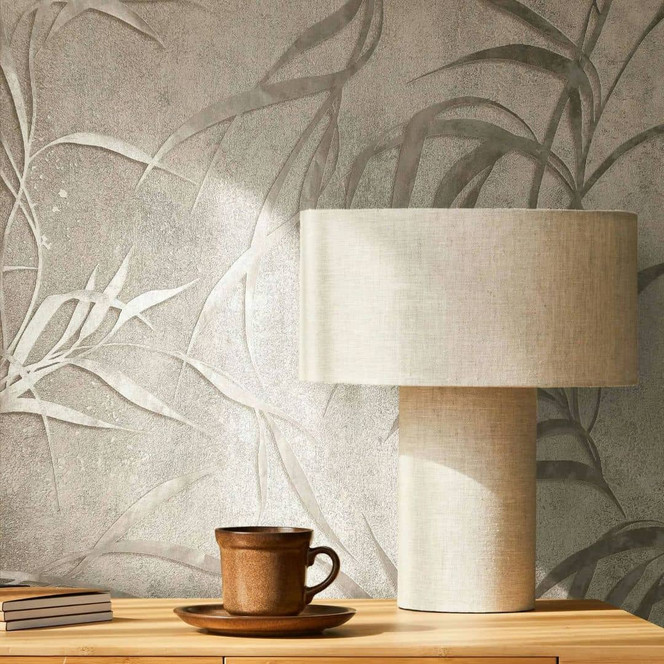 Vliestapete mit Blättern in Betonoptik grau Floral