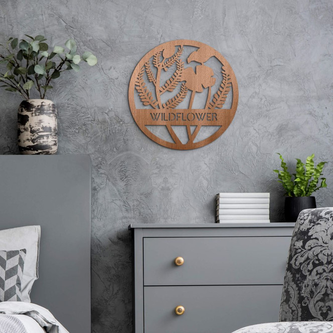 Holzdeko Mahagoni - Blumen im Kreis - Wildflower