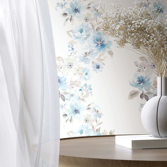 Vliestapete Blumen Floral Natur, Romantisch matt in Weiss Blau