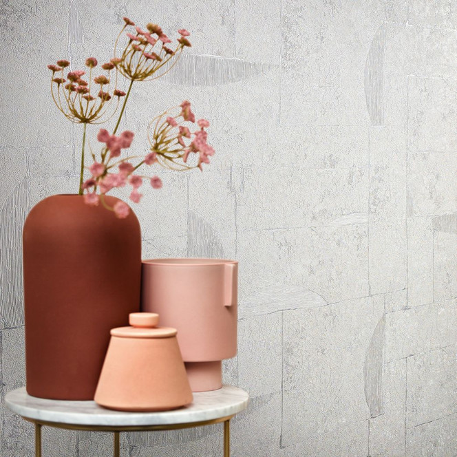 Vliestapete mit Putzoptik in Kacheln grau Grafisch