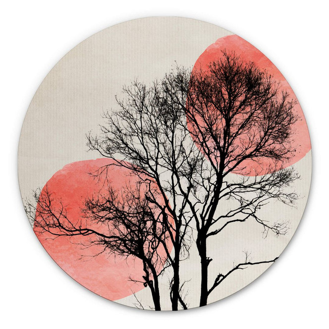 Alu-Dibond Bild Kubistika - Sonne und Mond hinter dem Baum - rund