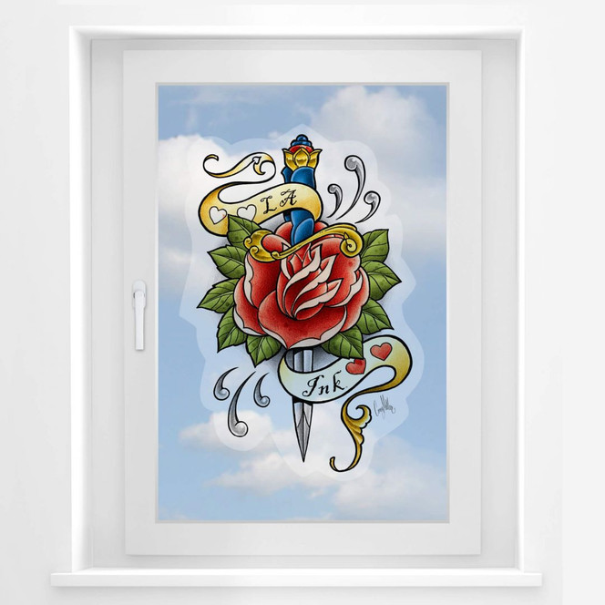 Fensterbild LA Ink Dolch mit Rose