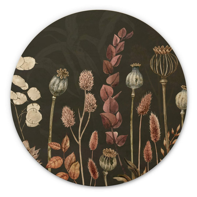 Holzbild Sir Edward - Trockenblumen Oliv - Rund