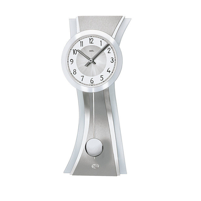 Pendelwanduhr Geschwungenes satiniertes Glas mit geschliffenem und verchromten Aluminium