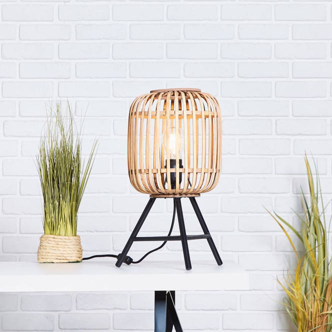Tischleuchte Willi, braun, 41 x 26 cm, Bambus Nachttischlampe, dimmbar