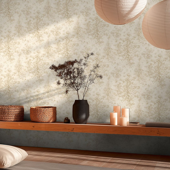 Vliestapete Astrid Whispering Woods Beige Creme Metallic - Waldtapete Bäume Aquarell Vinyl