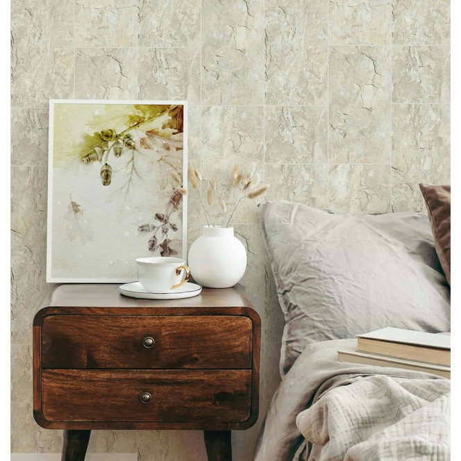 Vliestapete in Fliesen-Look als Shabby Chic beige Fliesenoptik