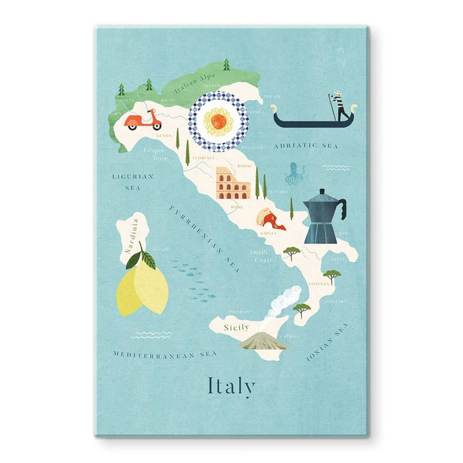 Glasbild Karte von Italien - Rivers