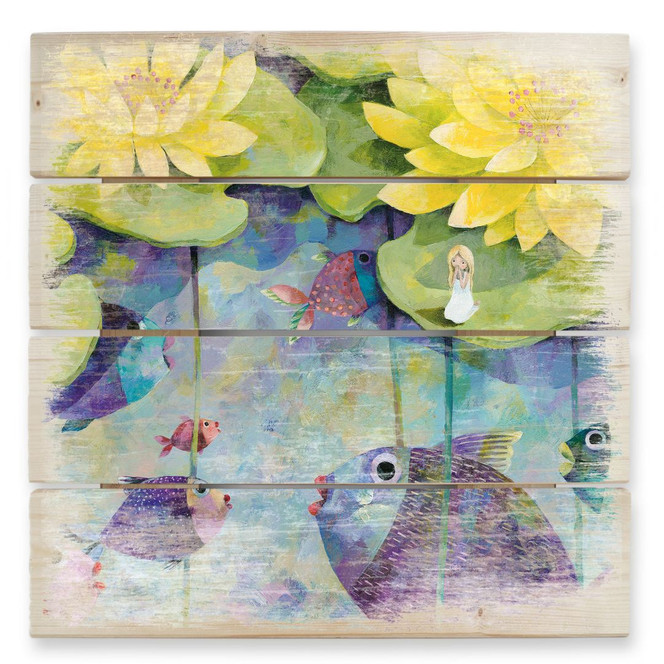 Holzbild Blanz - Gelbe Seerosen - 40 x 41.5 cm