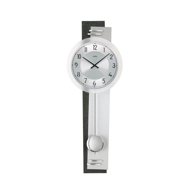 Pendelwanduhr Rückwand Schiefer-Applikation mit geschliffenem Aluminium
