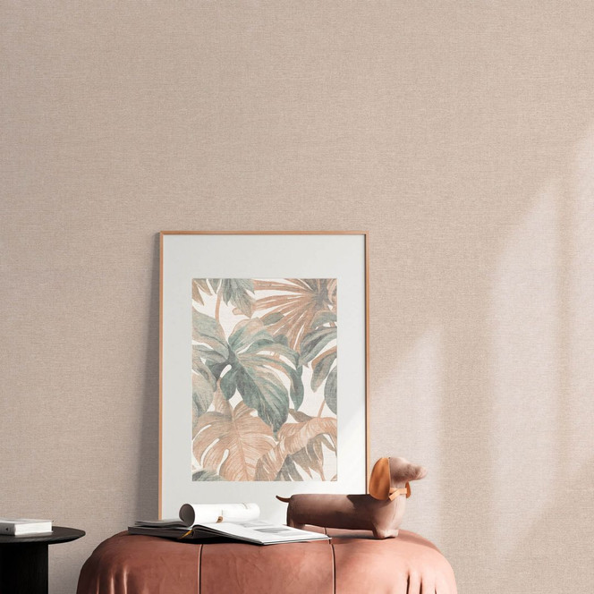 Vlies Tapete Uni Rosé Beige mit feiner Leinenstruktur dezent modern und elegant