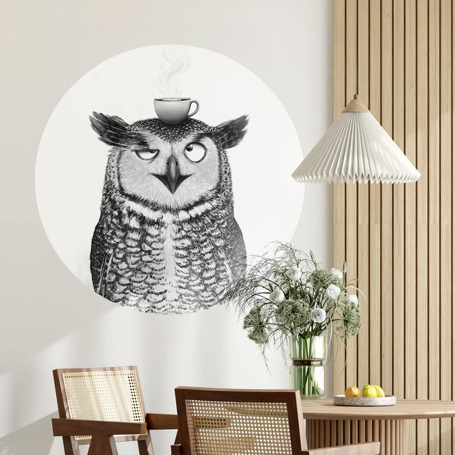 Wandtattoo Lustige Eule mit Kaffee - Korenkova - Rund