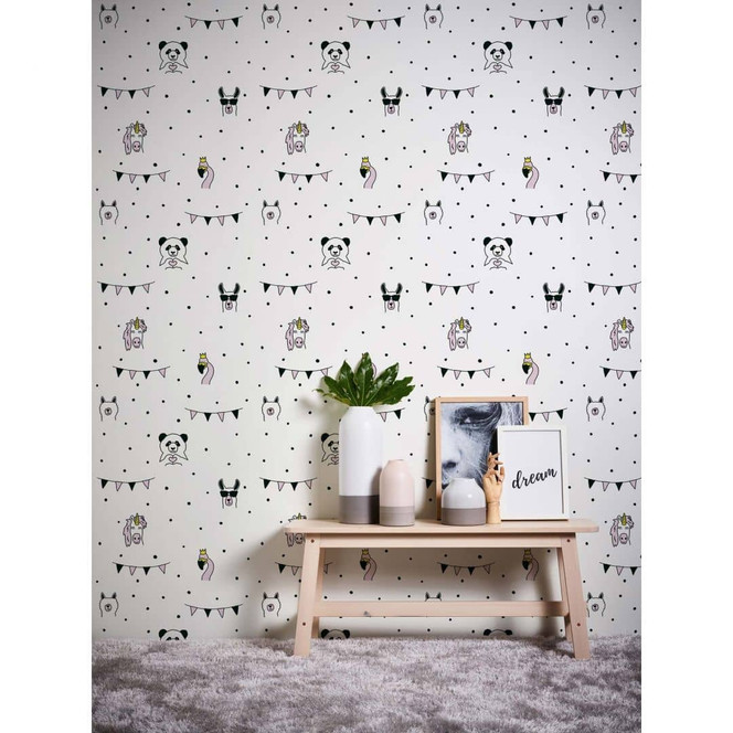 A.S. Création Kinderzimmertapete Little Love Vliestapete mit niedlichen Tieren rosa, schwarz, weissgelb