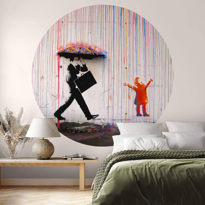 Fototapete Banksy - Coloured Rain - Rund - Selbstklebend/Vlies