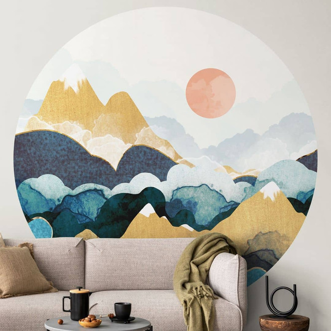 Fototapete Berggipfel über den Wolken - SpaceFrog Designs - Rund - Selbstklebend/Vlies
