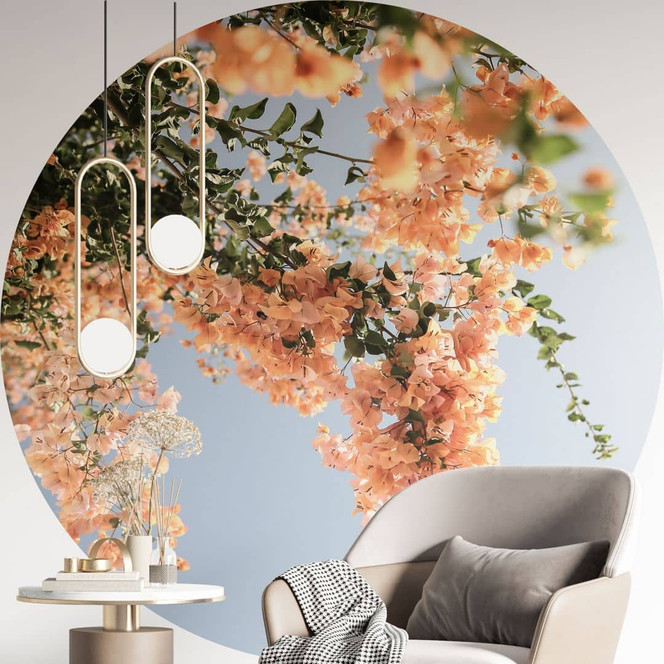 Fototapete Pfirsichfarbene Blüten in Assos - Shot by Clint - Rund - Selbstklebend/Vlies