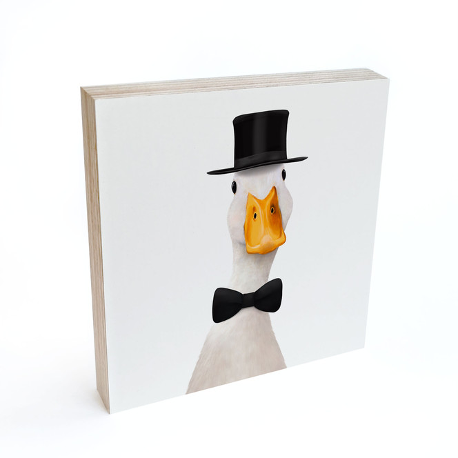 Holzbild zum Hinstellen - Gentleman Gans mit Zylinder - Korenkova - 15 x 15 cm