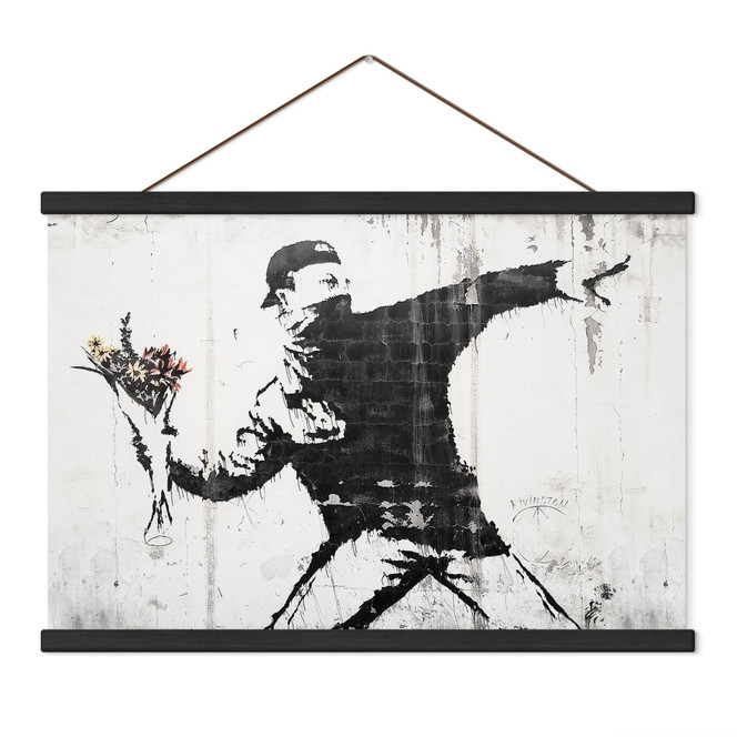 Stoffbild Der Blumenwerfer - Banksy