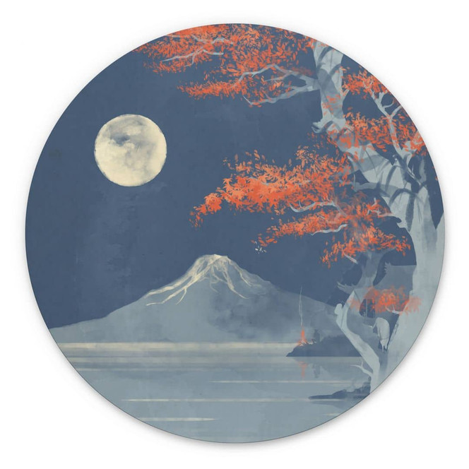 Wandbild Vollmond über dem Gipfel des Fuji-san - Roze - Alu-Dibond Rund