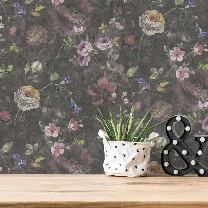 Blumentapete - Vliestapete Floral von A.S. Création Schwarz Rosa Grün PVC-Frei 386361