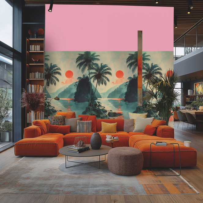 Fototapete Tropischer Sonnenuntergang Palmen See – Vliestapete erweiterbar Natur