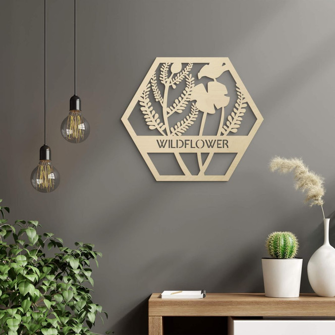 Holzdeko Pappel - Blumen im Hexagon - Wildflower