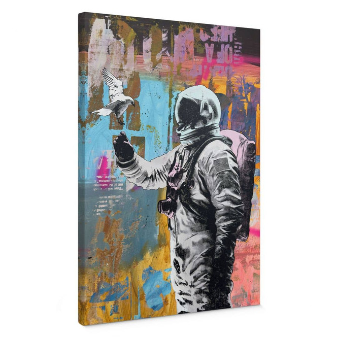 Leinwandbild Astronaut mit Taube | Digitale Collage - Kuryliuk