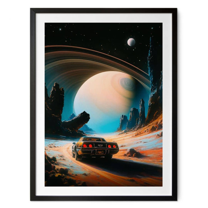 Poster Weltraum - Retro Rennauto im Weltall - Taudalpoi