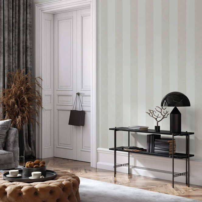 Vliestapete mit Blockstreifen weiss, hellgrau Struktur