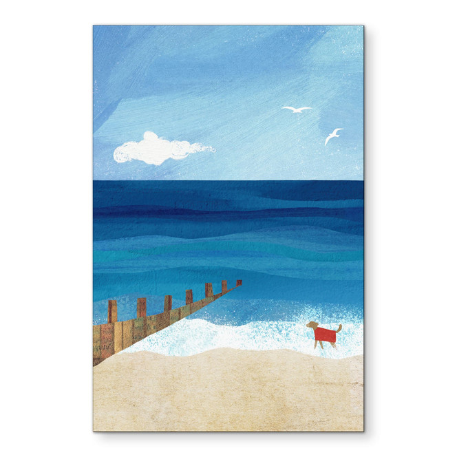 Wandbild Sommerstrand mit Hund am Meer - Rivers - Alu-Dibond