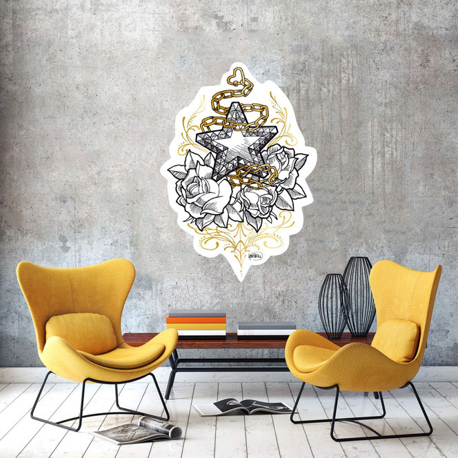 Wandsticker LA Ink Stern auf Rosen