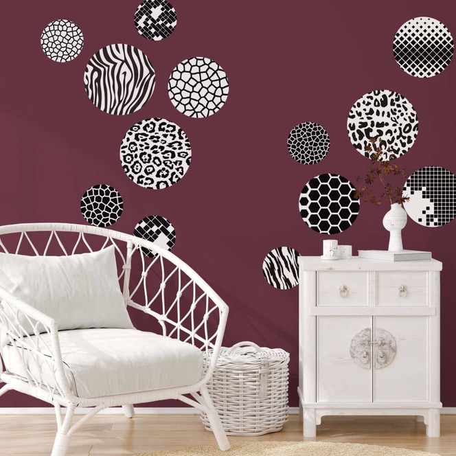 Wandtattoo Gemusterte Kreise schwarz-weiss (13-teilig)