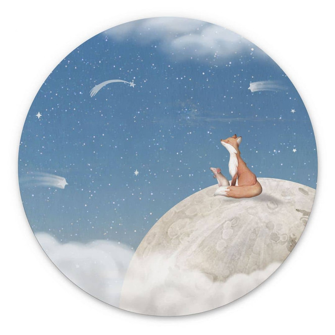 Alu-Dibond Fuchs auf dem Mond mit Sternschnuppen - Oliver Robins - Rund