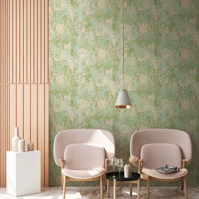 Dschungeltapete Grün Beige PVC-Frei - Vliestapete Palmen von A.S. Création 386381