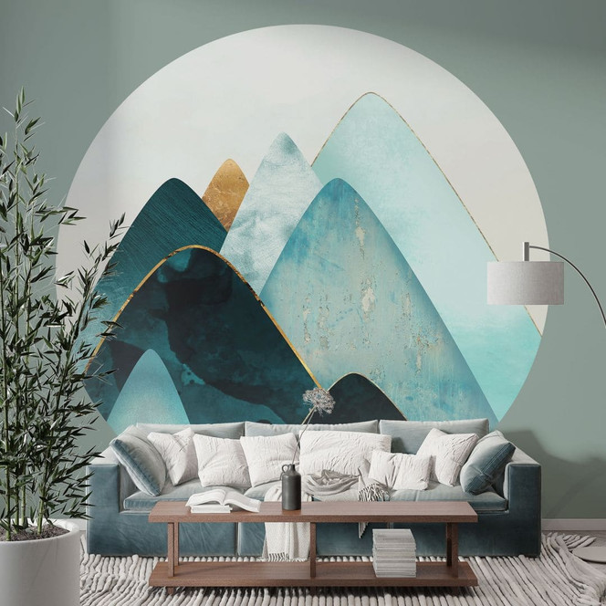 Fototapete Abstrakte Berge in Gold und Blau - SpaceFrog Designs - Rund - Selbstklebend/Vlies