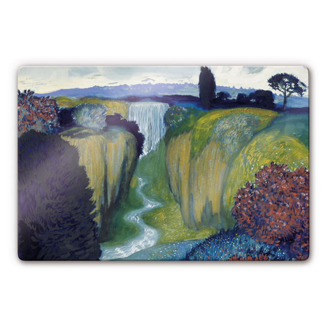 Glasbild Franz Stuck - Landschaft mit Wasserfall