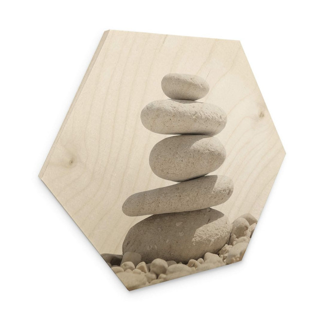 Hexagon Holzbild Steine am Meer