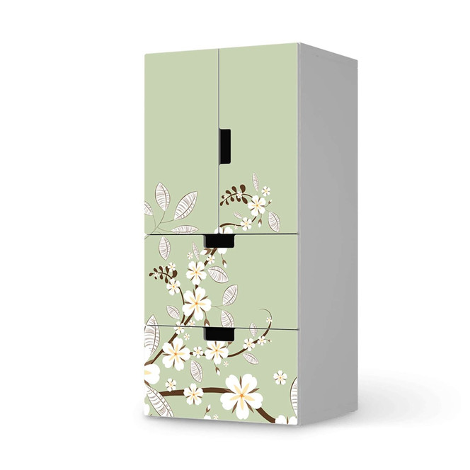 Möbelfolie IKEA Stuva / Malad - 2 Schubladen und 2 kleine Türen - White Blossoms- Bild 1