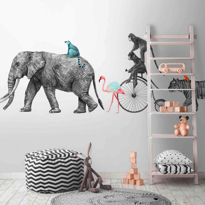 Fototapete Kinderzimmer AnimalQueue in weiss grau - Vliestapete Designwalls 2 - 2.55x3.5 m
