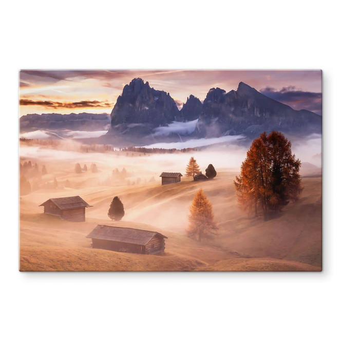 Glasbild Herbstnebel in den Alpen - Selagea
