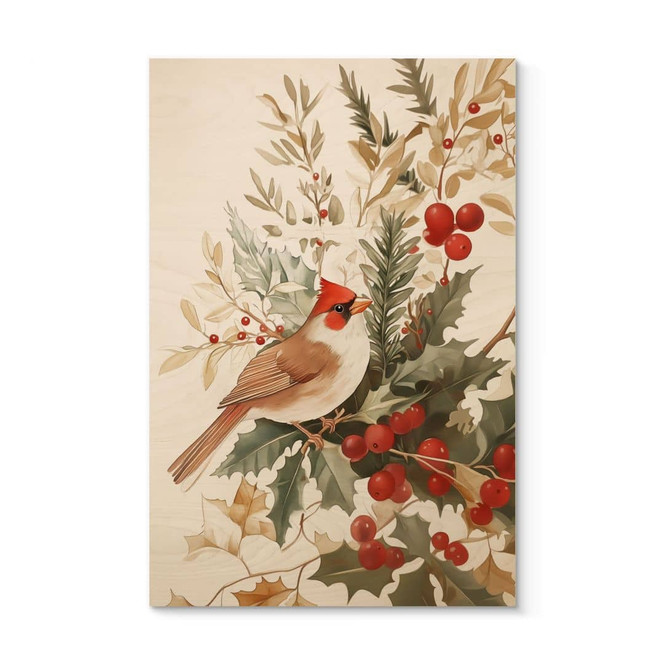 Holzbild Kardinalsvogel mit Beerenzweig - Melloi Art Prints