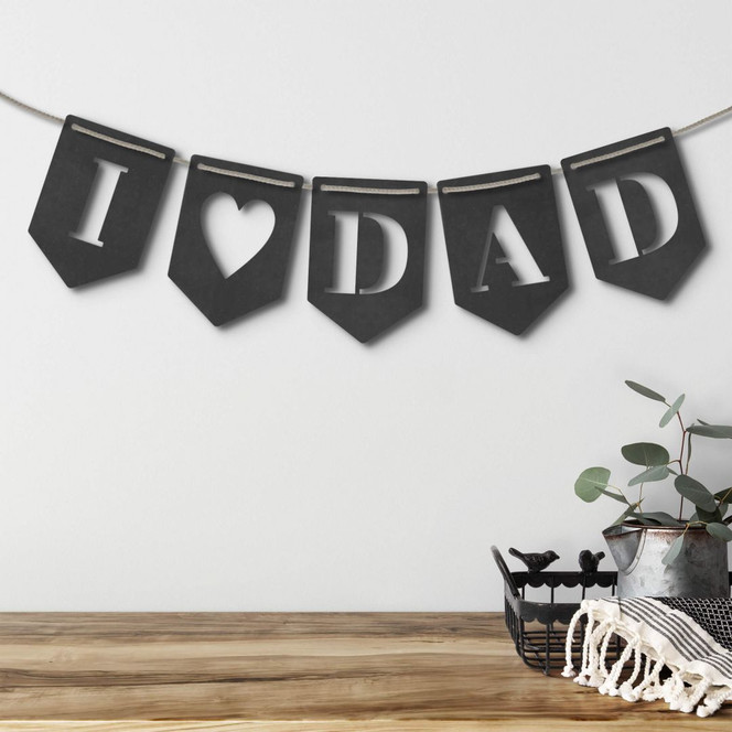 MDF - Holzdeko - Wimpelkette I Love Dad (5er Set) inkl. Baumwollseil
